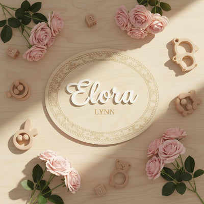 Personalized Wooden Baby Name Sign, Oval Nursery Name Announcement Plaque