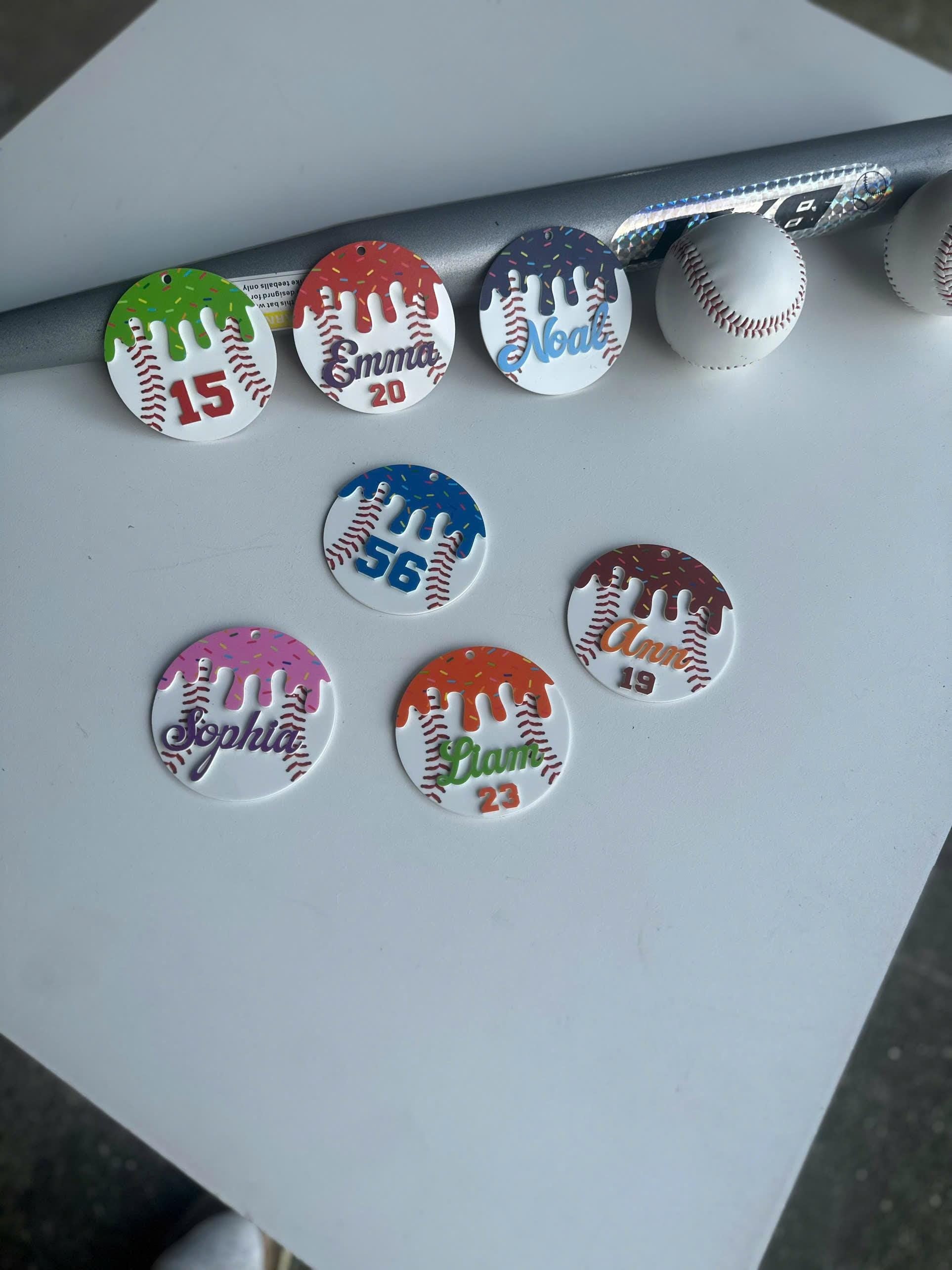 Personalized Baseball Keychain Custom Player Name and Number, Acrylic Baseball Bag Tag, Little League Player Gift, Baseball Team Gift
