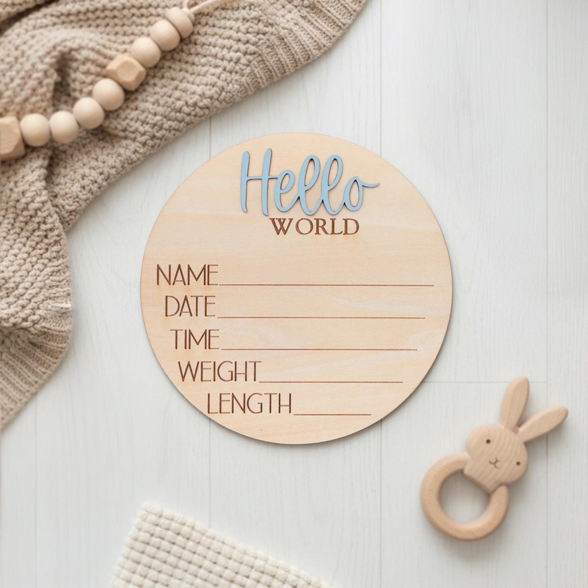 Personalized Hello World Baby Sign Wooden Newborn Keepsake