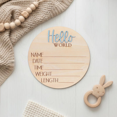 Personalized Hello World Baby Sign Wooden Newborn Keepsake