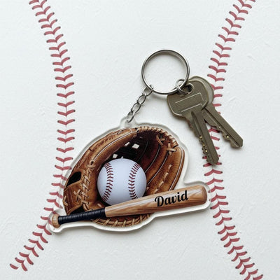 Personalized Baseball Keychain Custom Name, Baseball Glove Bat Keychain, Acrylic Baseball Player Gift, Little League Gift