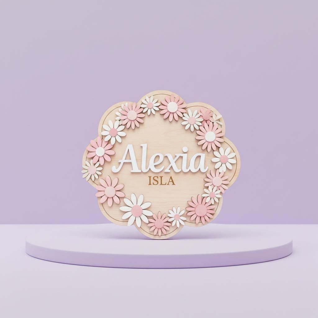 Personalized Baby Name Sign, Wooden Daisy Nursery Name Plaque, Custom Baby Girl Room Decor, Flower Nursery Wall Decor