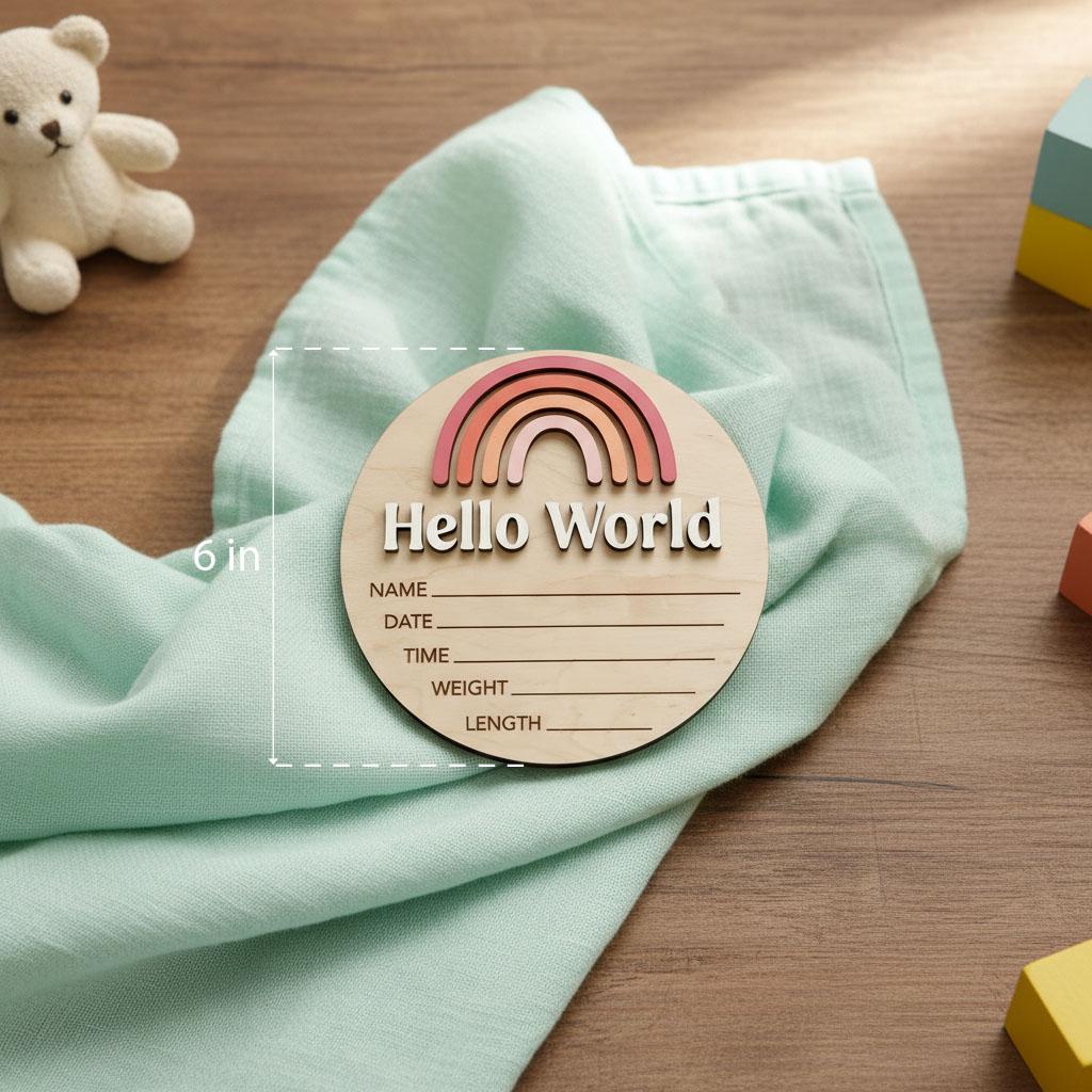 Boho Rainbow Birth Stats Sign | Rainbow Baby Wooden Plaque | 3D Acrylic Hello World Announcement | Floral Girl Nursery Decor