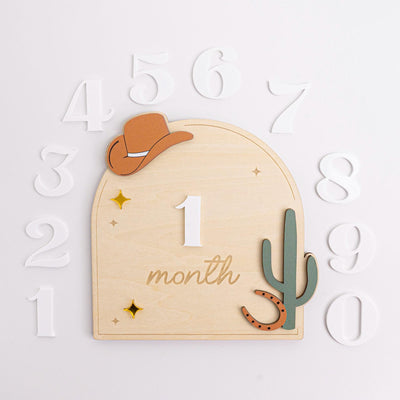 Western Baby Milestone Sign, Wooden Cowboy Monthly Milestone, Rustic Nursery Decor, Interchangeable Monthly Milestones, Newborn Photo Prop