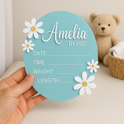 Acrylic Baby Announcement Sign: 3D Daisy, Pastel Pink or Mint