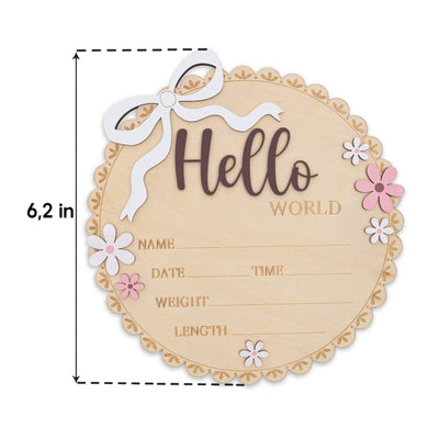 Newborn Hello World Sign Wooden Baby Birth Details Photo Prop