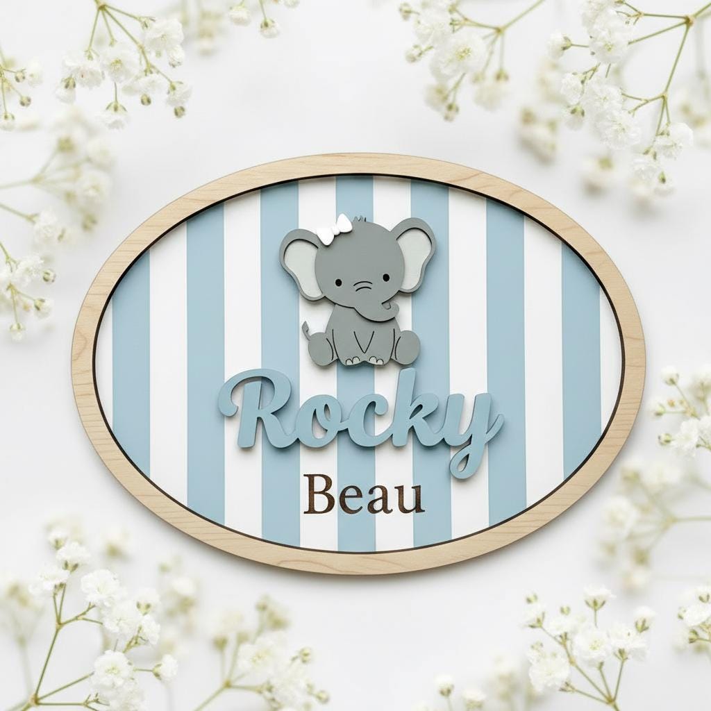 Personalized Elephant Baby Name Sign Wooden Nursery Decor