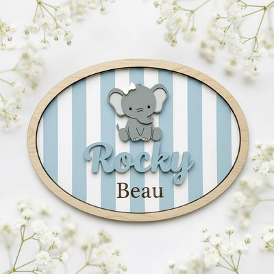 Personalized Elephant Baby Name Sign Wooden Nursery Decor
