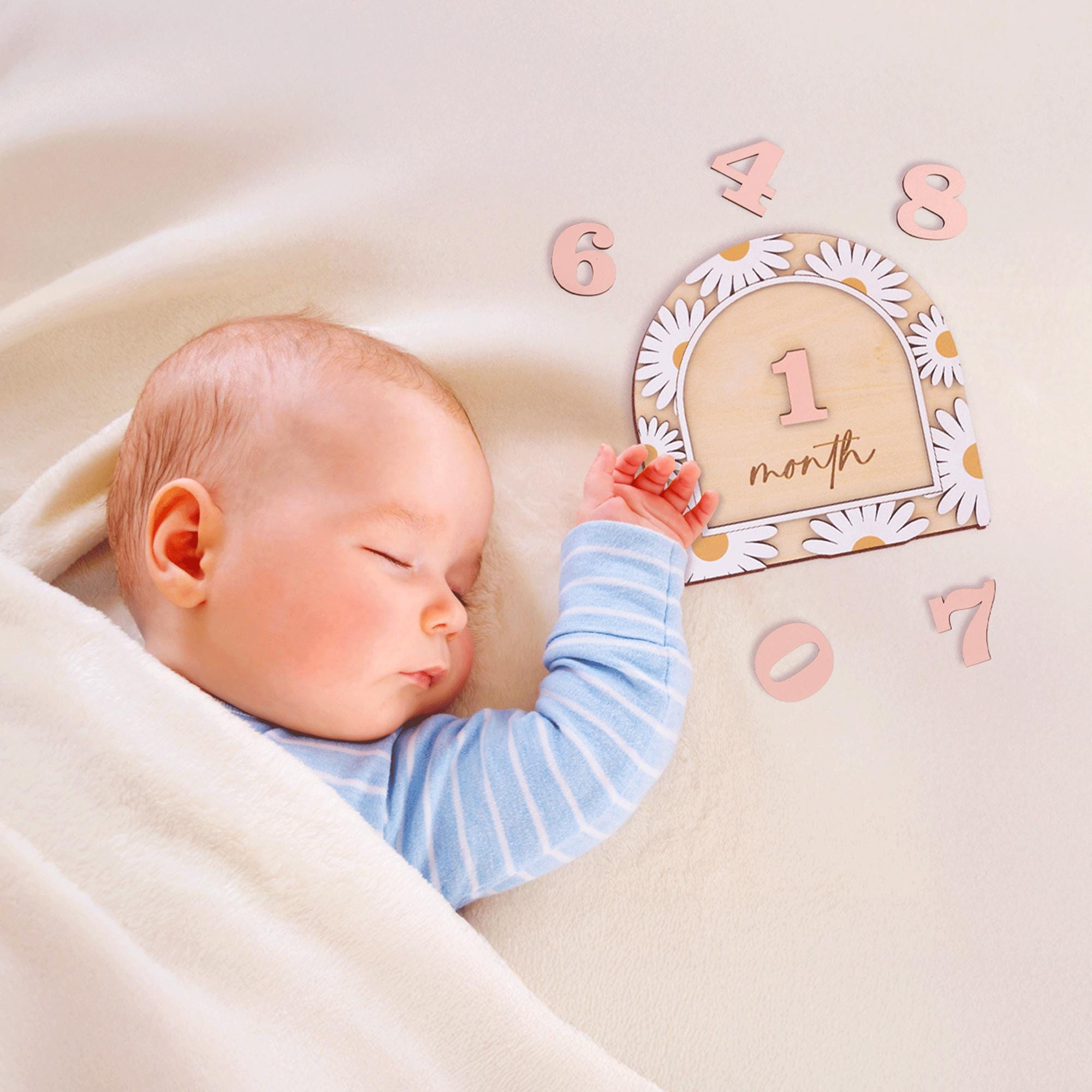 3D Baby Milestone Sign, Hello World Milestone Card, Boho Monthly Milestone, Engraved Wood Monthly Milestone Markers, Baby Girl Photo Props