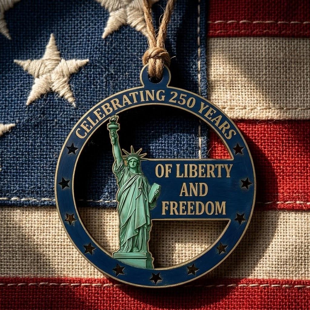 USA 250 Years Liberty Ornament, Semiquincentennial Gift, 1776-2026 Statue of Liberty Decor, America 250 Wooden Milestone Gift