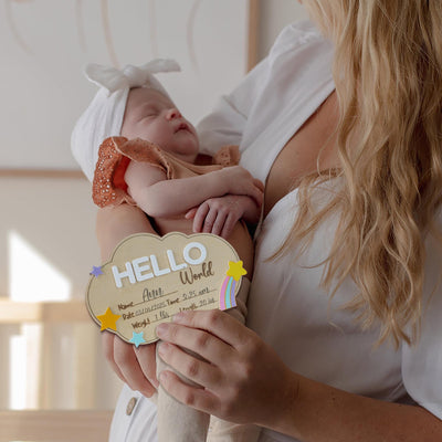 Hello World Baby Announcement, Newborn Birth Stat Sign, Milestone Card, Hospital Name Sign, 3D Wood Sign, Nursery Photo, Baby Photo Prop