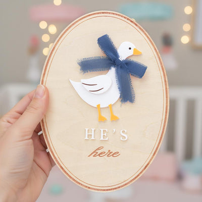 He’s Here Wooden Baby Announcement Sign, Newborn Nursery Decor