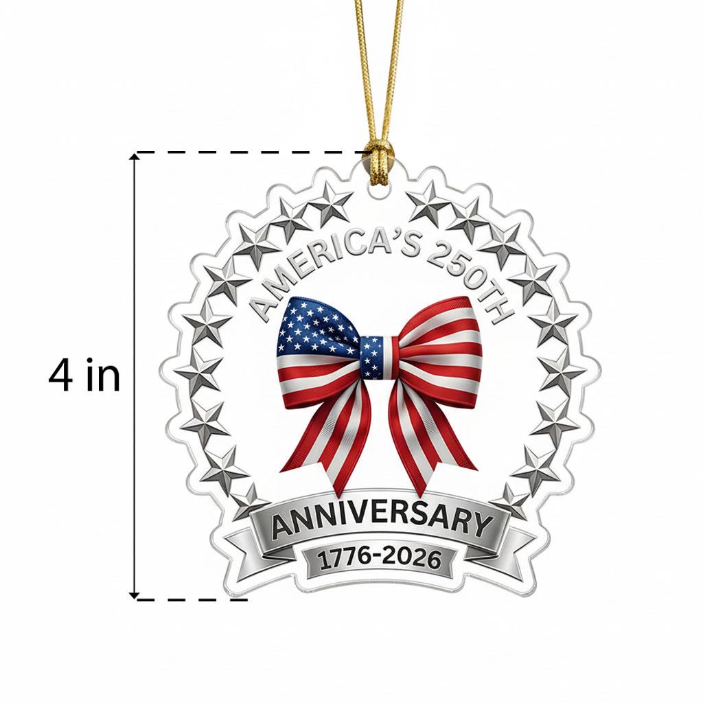 America's 250th Anniversary Ornament, Semiquincentennial Patriotic Bow Gift, 1776-2026 USA Flag Acrylic Keepsake Decor
