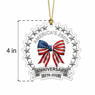 America's 250th Anniversary Ornament, Semiquincentennial Patriotic Bow Gift, 1776-2026 USA Flag Acrylic Keepsake Decor