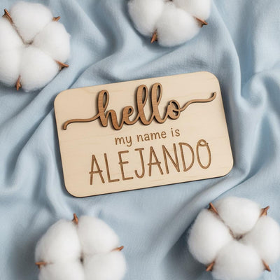 Hello My Name Is Wooden Baby Name Sign, Newborn Photo Prop
