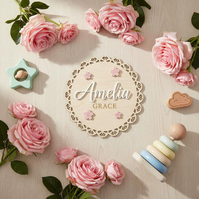 Personalized Baby Name Wood Sign, Floral Nursery Wall Decor