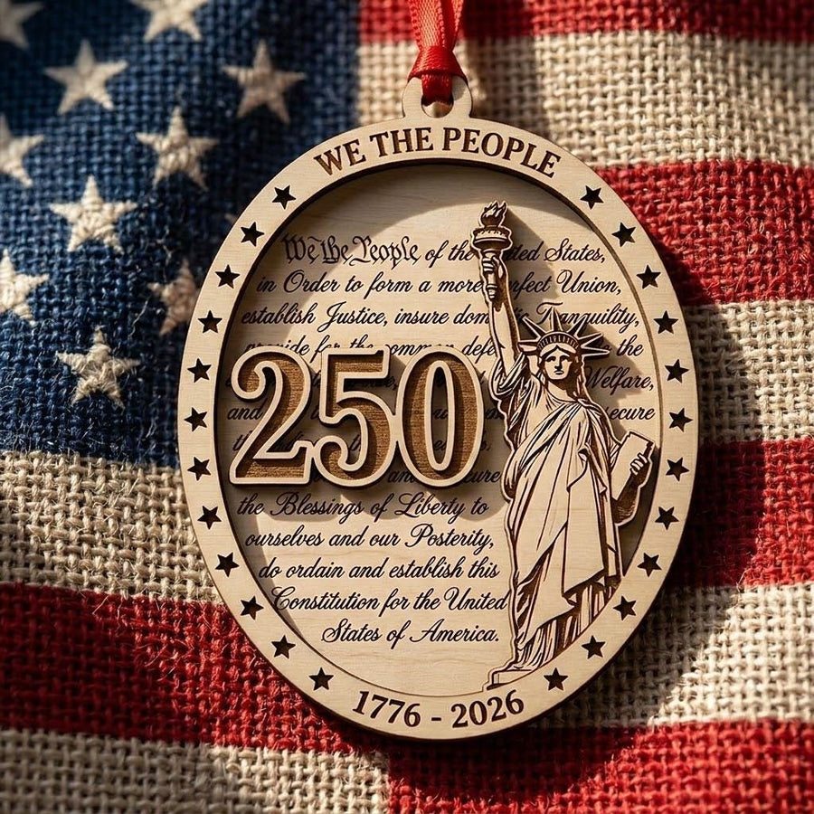 We The People Ornament 2026, 250th Anniversary Constitution Gift, 1776-2026 Statue of Liberty Decor, America 250 Wooden Keepsake