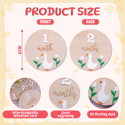 Wooden Baby Milestone Card, Interchangeable Milestone Card, Duck Baby Decor, Baby Monthly Milestone Marker, Baby Shower Gift, Nursery Decor