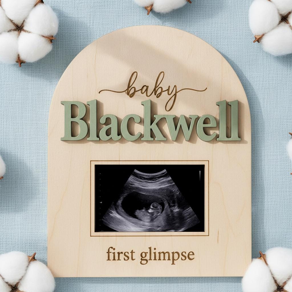 Baby Announcement Sign, Personalized Wooden Ultrasound Photo Pregnancy Reveal Sign, Custom Baby Name Nursery Decor