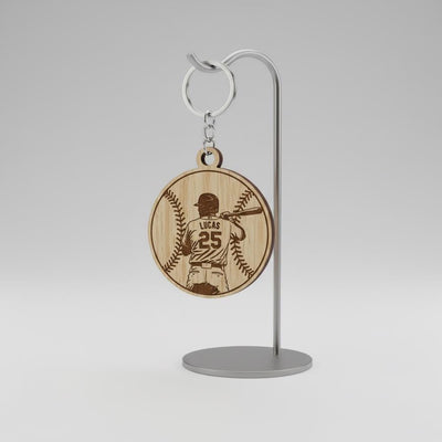 Personalized Wooden Baseball Keychain Custom Player Name and Number, Engraved Baseball Player Keychain, Little League Gift