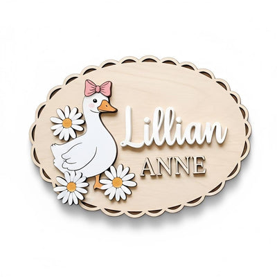 Personalized Baby Name Sign, Wooden Nursery Name Plaque with Goose, Custom Baby Girl Room Decor, Daisy Nursery Wall Decor, Baby Shower Gift