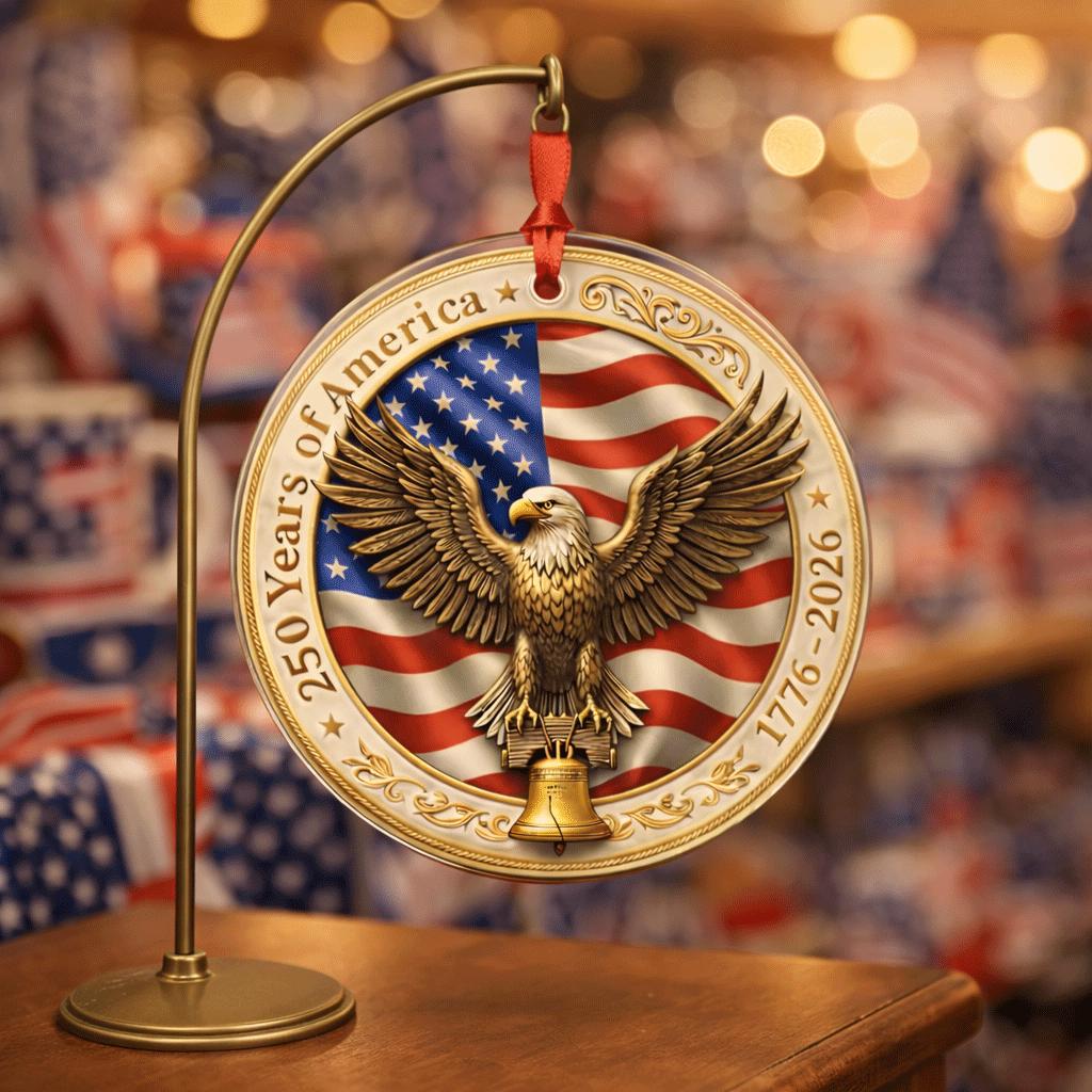 USA 250th Anniversary Ornament, Semiquincentennial Gold Eagle Gift, 1776-2026 Liberty Bell Decor, America 250 Birthday Keepsake