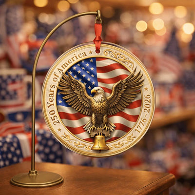 USA 250th Anniversary Ornament, Semiquincentennial Gold Eagle Gift, 1776-2026 Liberty Bell Decor, America 250 Birthday Keepsake