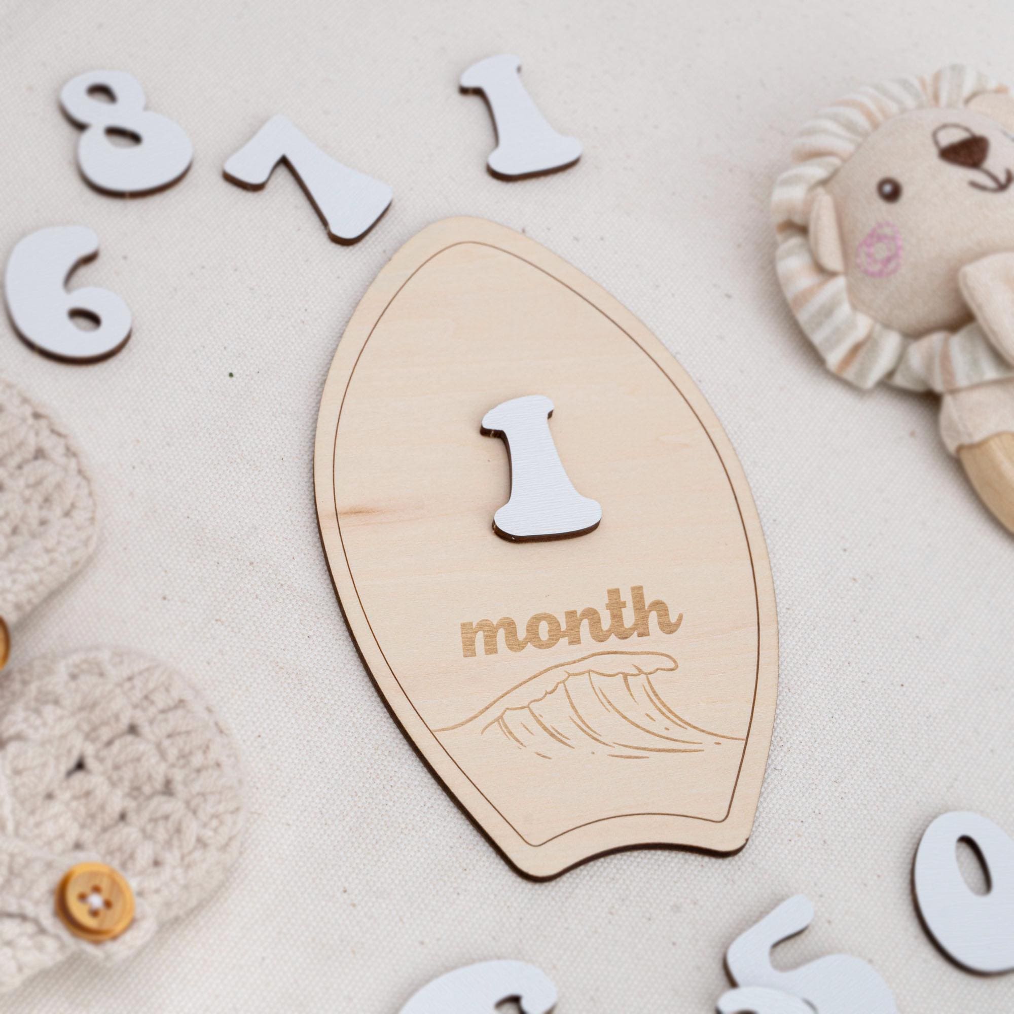 Surfboard Baby Month Milestone, Baby Milestone Sign, Beach Theme Newborn Photo Prop, Coastal Baby Monthly Milestone, Wooden Nursery Decor