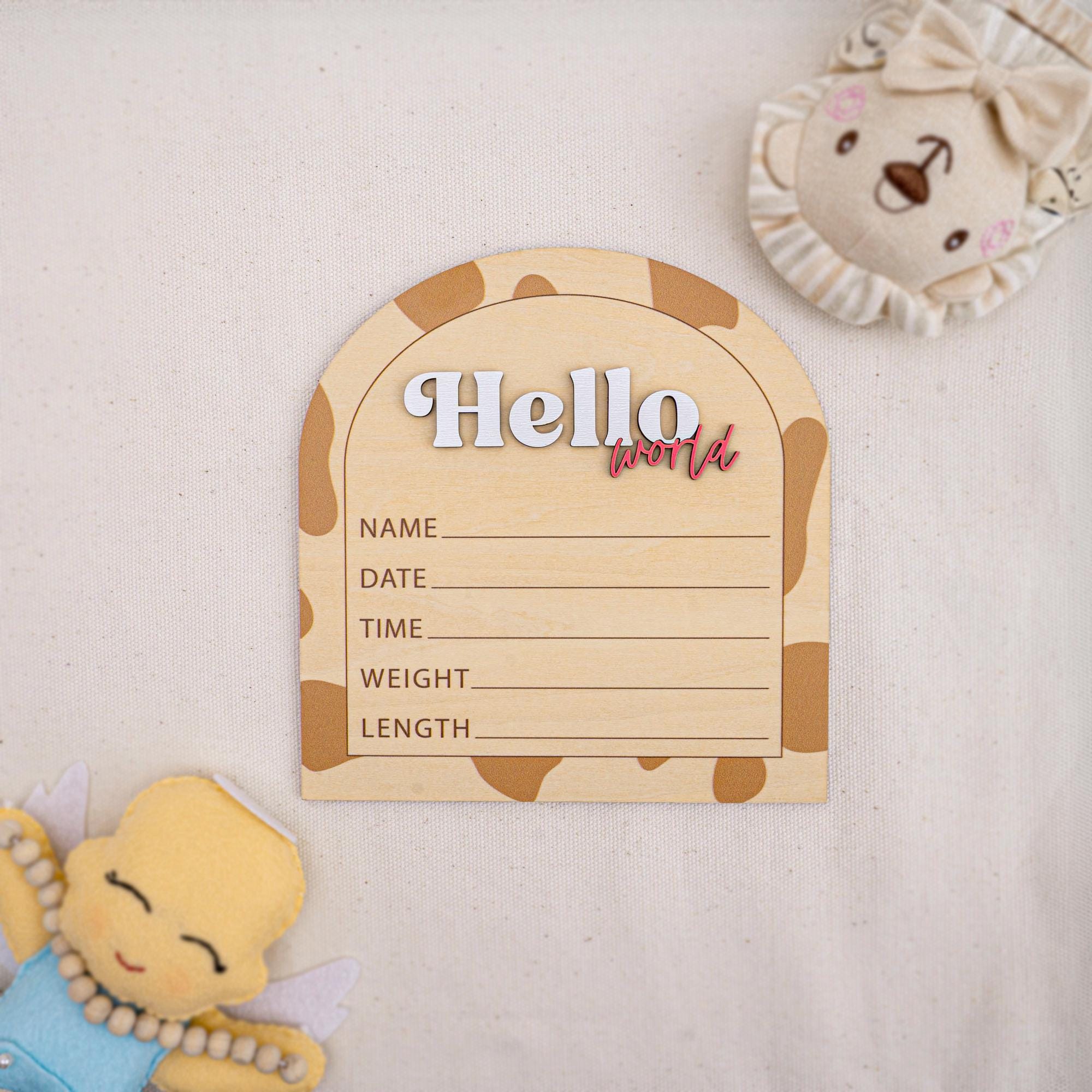 Wooden Hello World Birth Announcement Sign, Layered Baby Name Sign, Rustic Newborn Photo Prop,Birth Announcement Sign For Hospital,Baby Gift