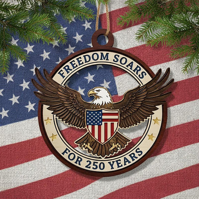 USA 250th Anniversary Ornament, Freedom Soars Wood Emblem, 1776-2026 Patriotic Eagle Gift, Semiquincentennial Wooden Decor