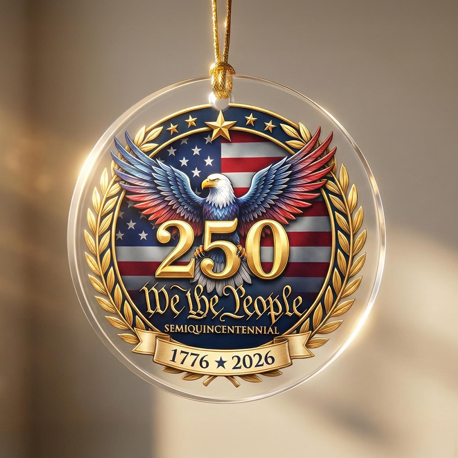 We The People 250th Ornament, Semiquincentennial Eagle Gift, 1776-2026 Patriotic Acrylic Keepsake, USA 250 Years Decor