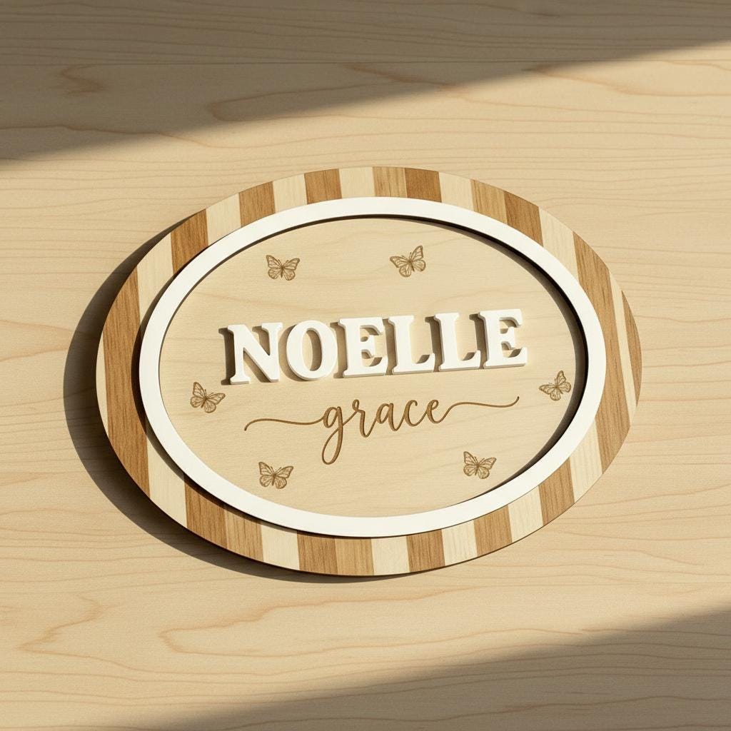 Personalized Wooden Baby Name Sign with Butterflies