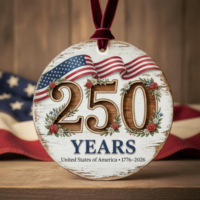 USA 250 Years Ornament, 250th Anniversary Floral Gift, 1776-2026 Semiquincentennial Decor, Rustic Farmhouse America Keepsake