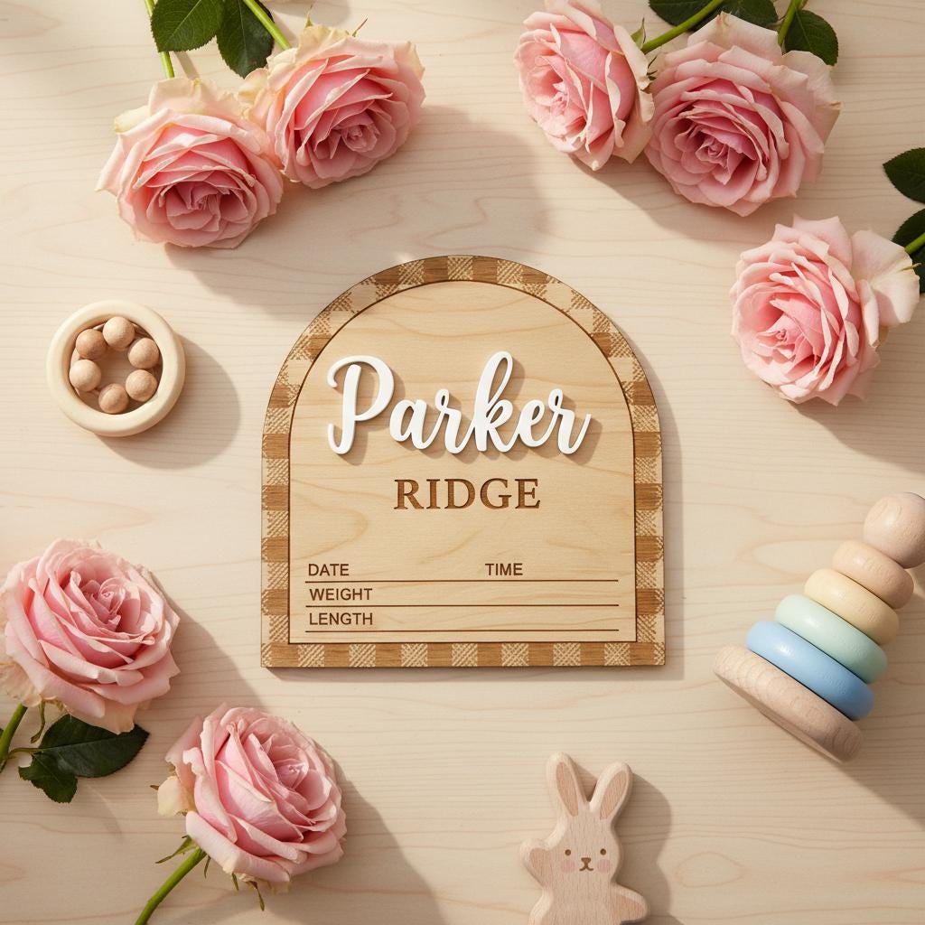 Personalized Baby Birth Stats Sign, Wooden Baby Name Announcement Sign, Custom Newborn Birth Details Plaque Nursery Decor