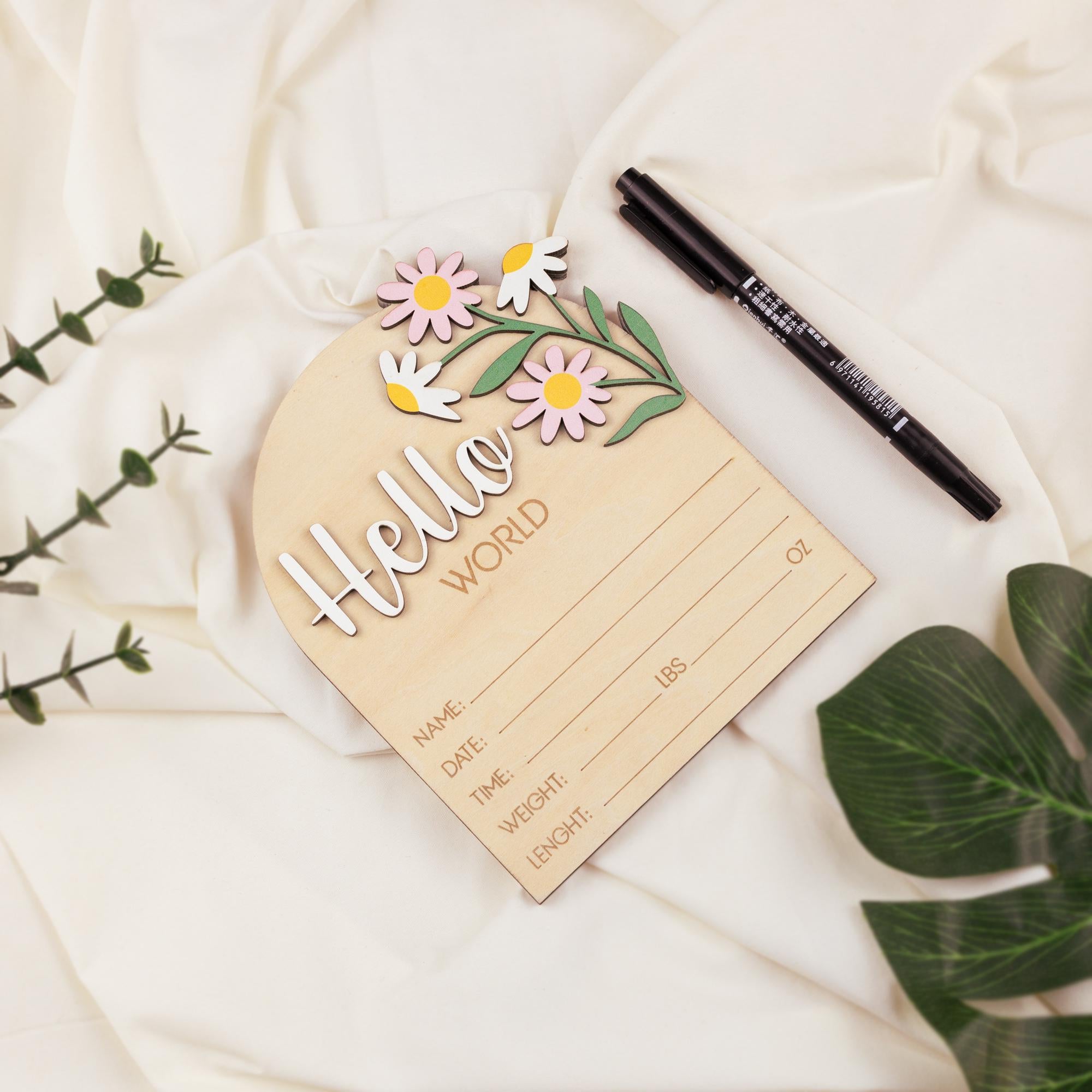 Wildflower Name Sign, Wildflower Name And Stat Sign,  Name Announcement Sign, Floral Birth Announcement, Floral Birth Stat Sign, Hello World