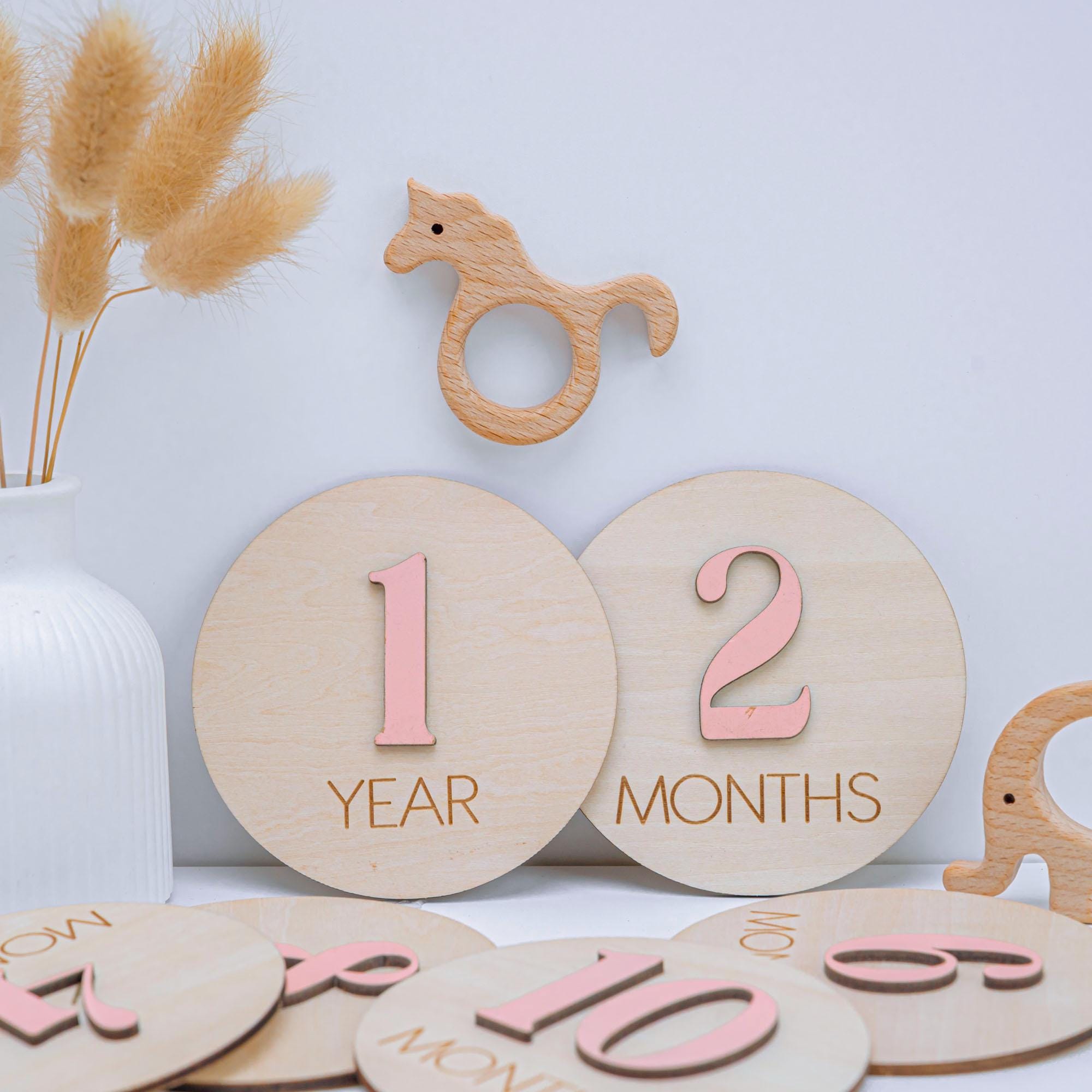 Monthly Milestone Baby Girl, 3D Milestone Discs Baby, Baby Milestone Wooden Discs With Color, Baby Shower Gift, Newborn Photo Prop,Baby Sign