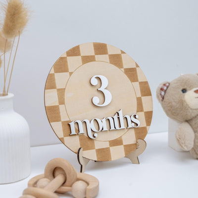 Checkered Baby Milestone Card, Milestone Sign Checkered, Retro Baby Photo Prop, Minimalist Nursery Decor, Nursery Milestone Discs, Baby Gift