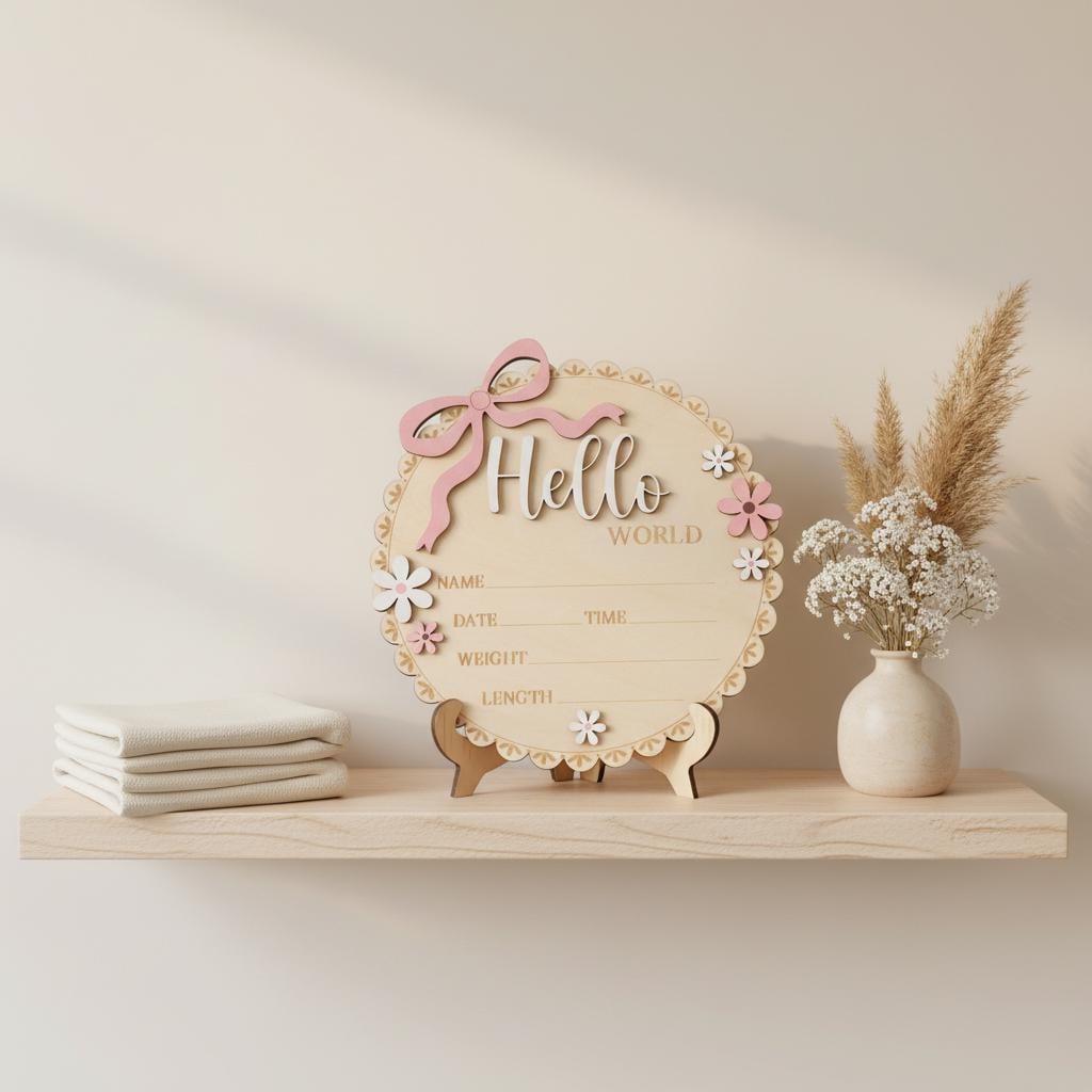 Baby Girl Hello World Sign Wooden Birth Stats Baby Shower Gift