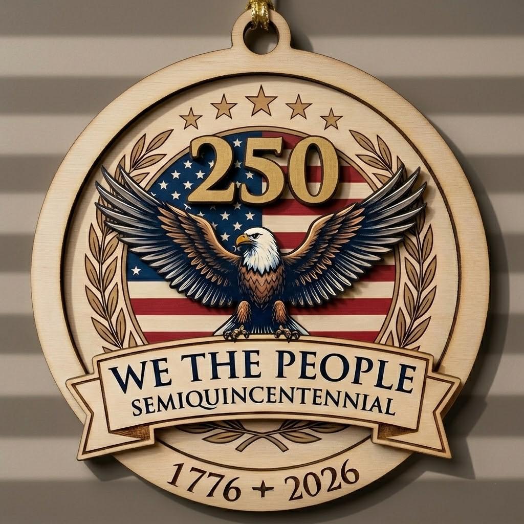 Semiquincentennial Gift 2026 USA 250th Anniversary Ornament Patriotic Eagle Wood Decor We The People 1776 America Keepsake July 4
