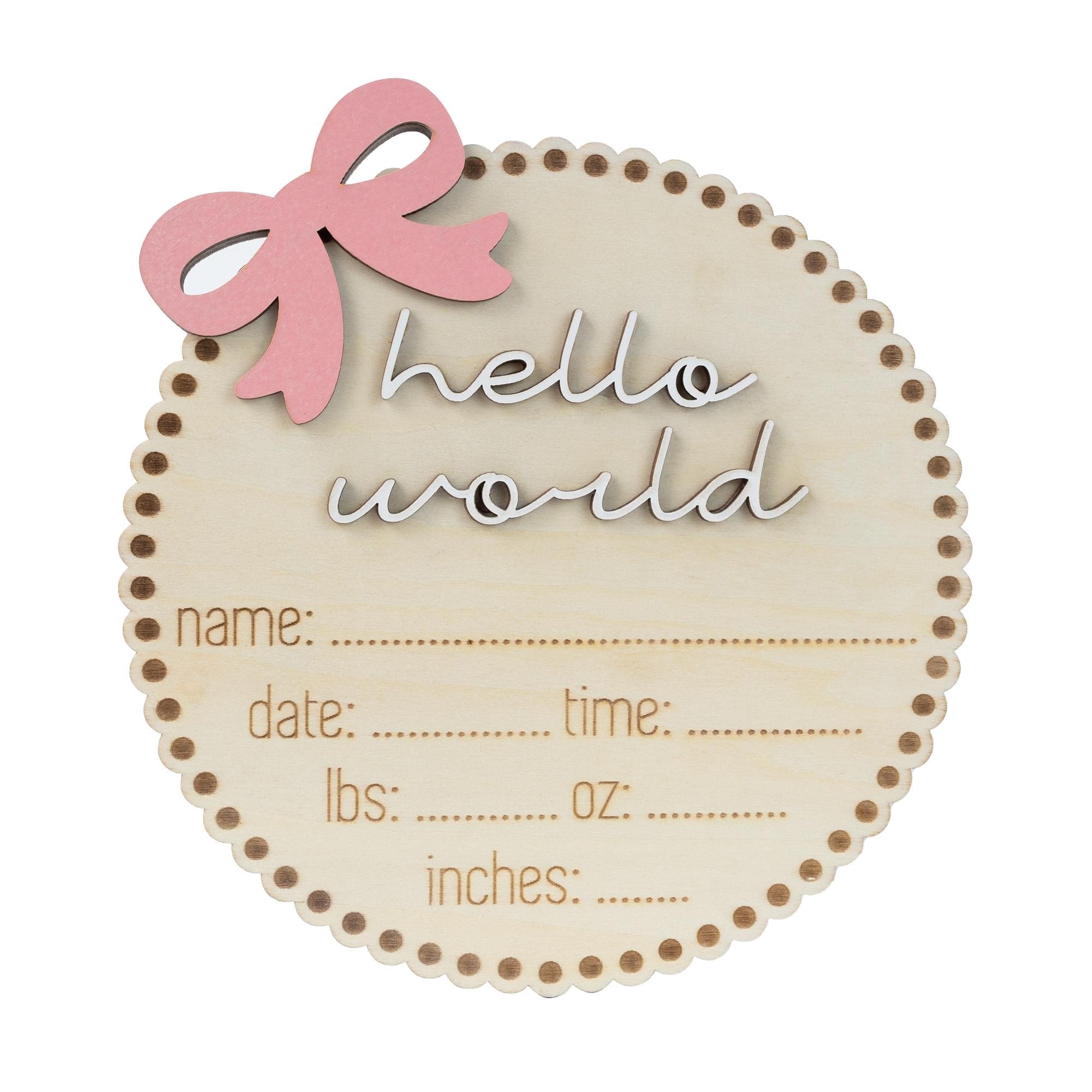 Hello World Sign, Bow Baby Announcement Sign With Birth Stats, Baby Girl Birth Announcement, Personalized Baby Name Sign, Baby Name Bow Sign