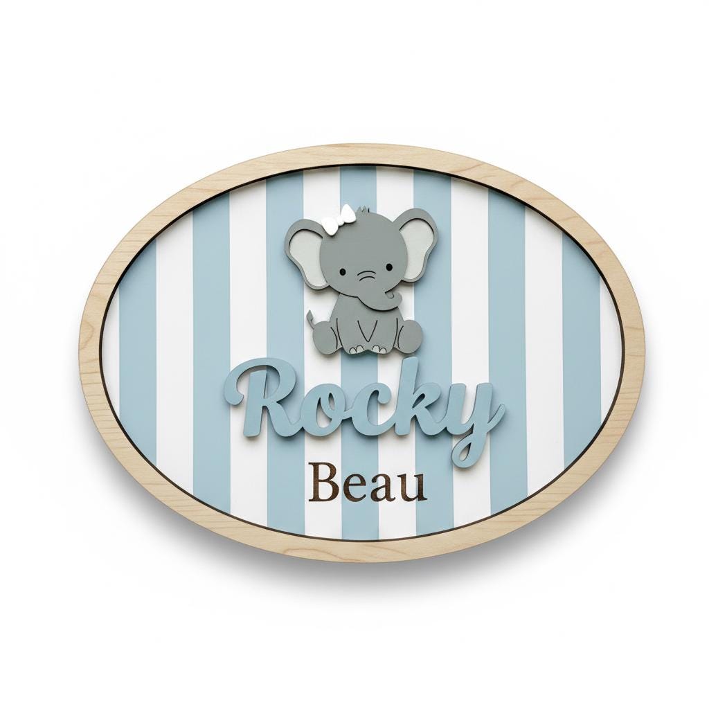 Personalized Elephant Baby Name Sign Wooden Nursery Decor