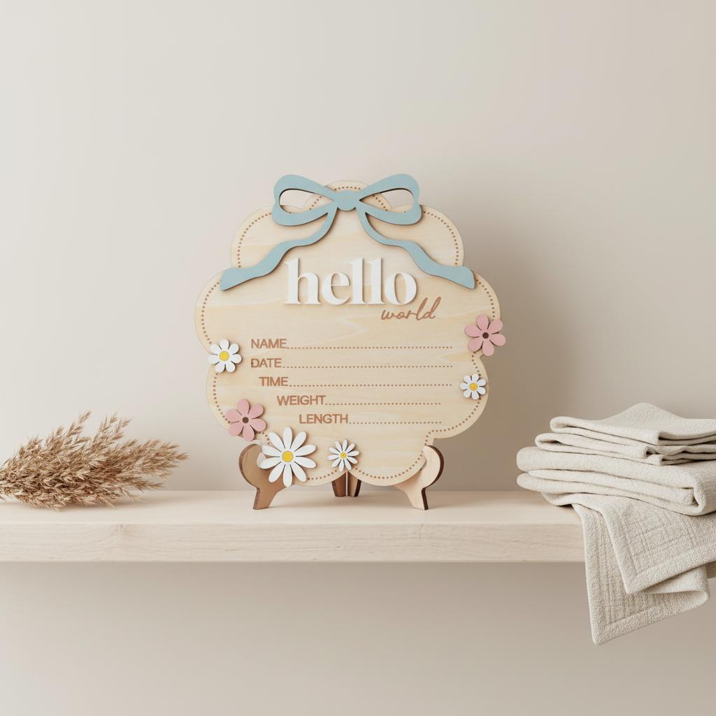 Personalized Wooden Birth Announcement Sign for Newborn Boy Photo