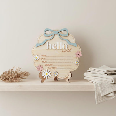 Personalized Wooden Birth Announcement Sign for Newborn Boy Photo