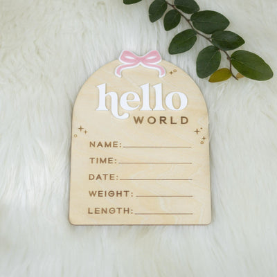 Birth Stats Sign Girl, Hello World Sign, Baby Birth Announcement Sign, Baby Shower Gift, Boho Baby Announcement, Birth Detail Sign With Bow