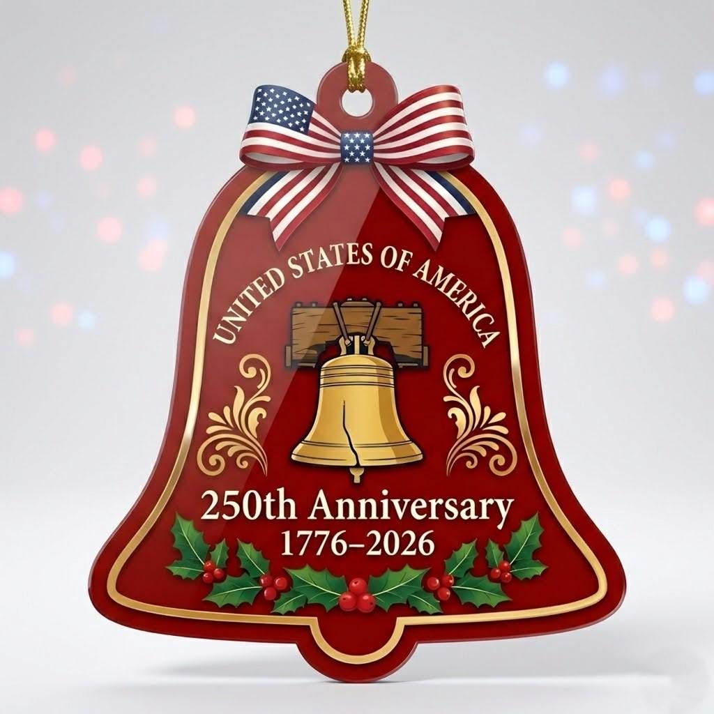 Liberty Bell 250th Ornament, Semiquincentennial Red Bell Gift, 1776-2026 Patriotic Christmas Decor, America 250th Anniversary