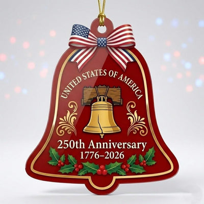 Liberty Bell 250th Ornament, Semiquincentennial Red Bell Gift, 1776-2026 Patriotic Christmas Decor, America 250th Anniversary