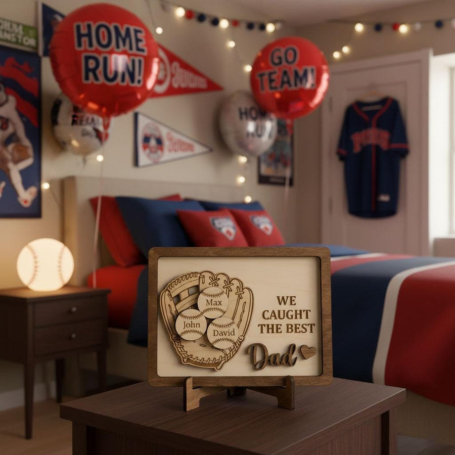 Personalized Baseball Dad Gift Custom Kids Names Wood Sign, Baseball Father Gift, Little League Dad Keepsake, Baseball Family Decor