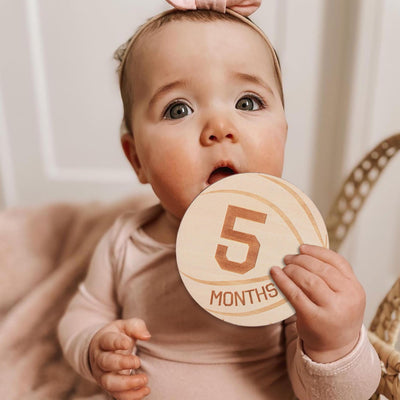 Wooden Baby Monthly Milestone Discs Set, Basketball Baby, Engraved Newborn Photo Prop, Baby Shower Keepsake Gift, Gift For Newborn, Baby Boy