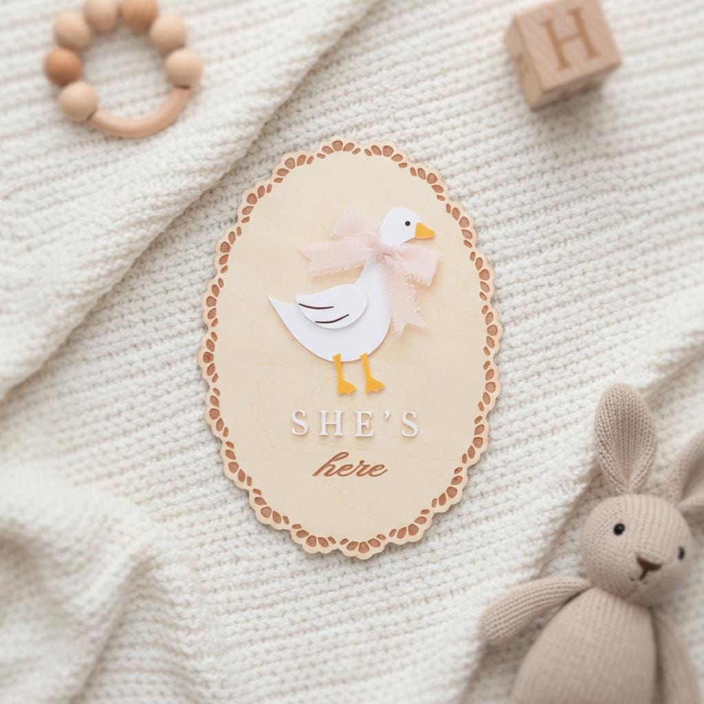 She’s Here Wooden Baby Announcement Sign, Newborn Nursery Decor