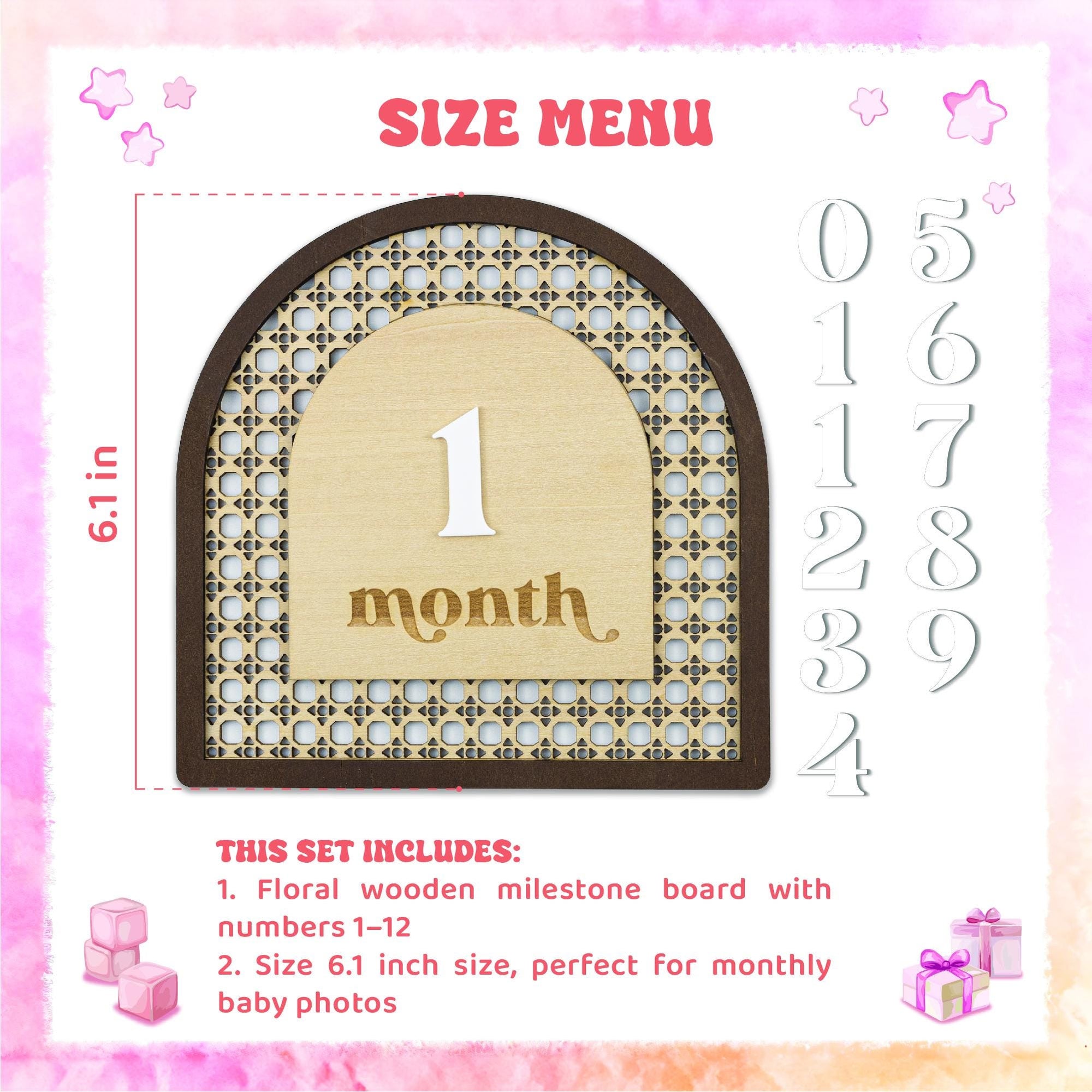 Rattan Milestone, Interchangeable Monthly Milestone, Arch Milestone Card, Boho Baby Milestone, Newborn Photo Prop, Baby Keepsake Gift